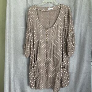 100% Linen Made In Italy Dress XL Short Babydoll Roll button Sleeves Pockets